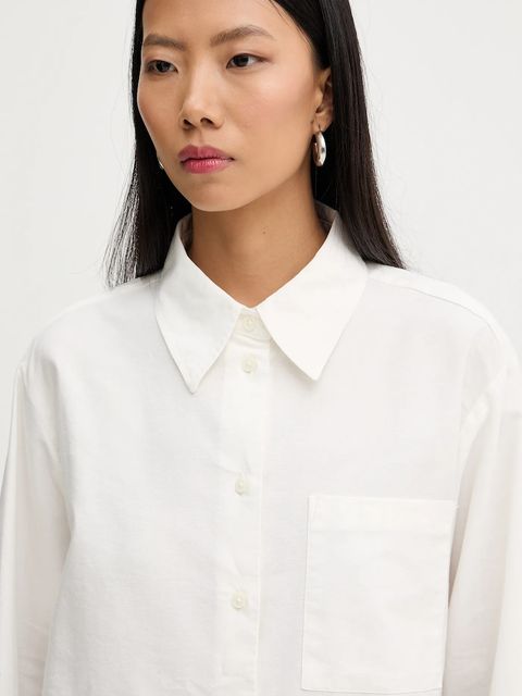 Marc O'Polo koszula bawełniana damska kolor beżowy relaxed z kołnierzykiem klasycznym 5000007466