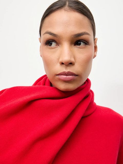 Answear.LAB sweter z wełny merino z szalem damski kolor czerwony lekki