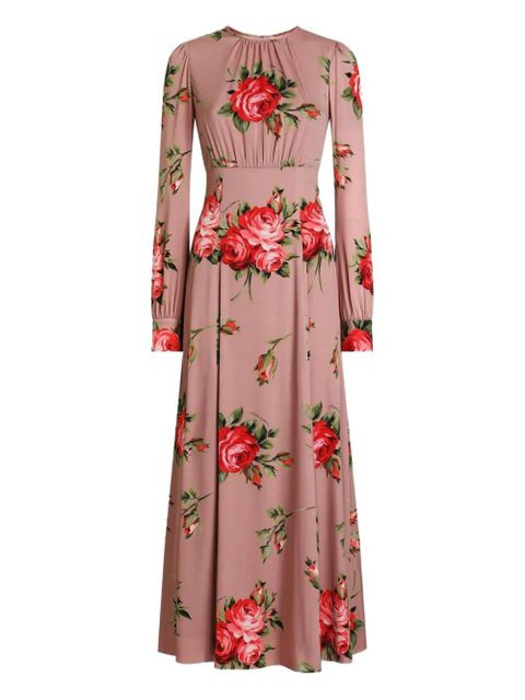 Dolce & Gabbana floral-print long-sleeve midi dress - Pink - zdjęcie produktu nr 1