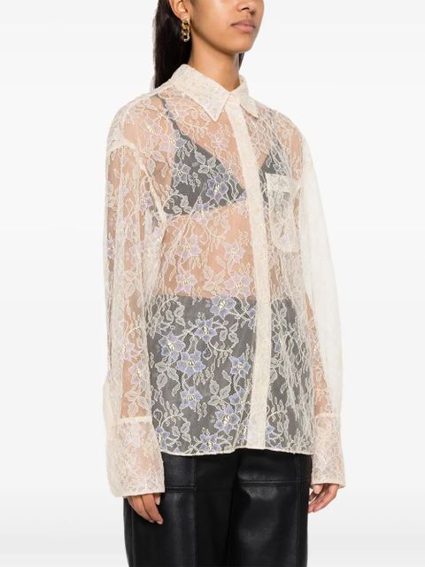 Zadig&Voltaire Tyrone floral-lace mesh shirt - Neutrals