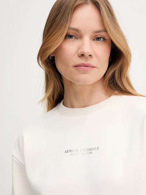 Armani Exchange bluza bawełniana damska kolor beżowy z nadrukiem XW001451 AF10830