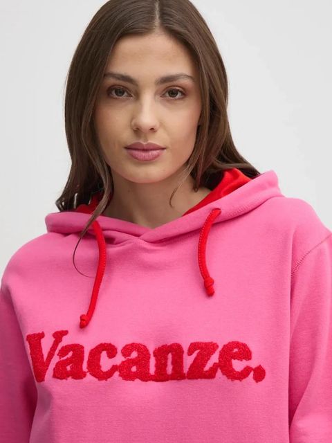 Drivemebikini bluza Vacanze Chenille damska kolor różowy z kapturem z aplikacją 2024-DMBS-027-PR
