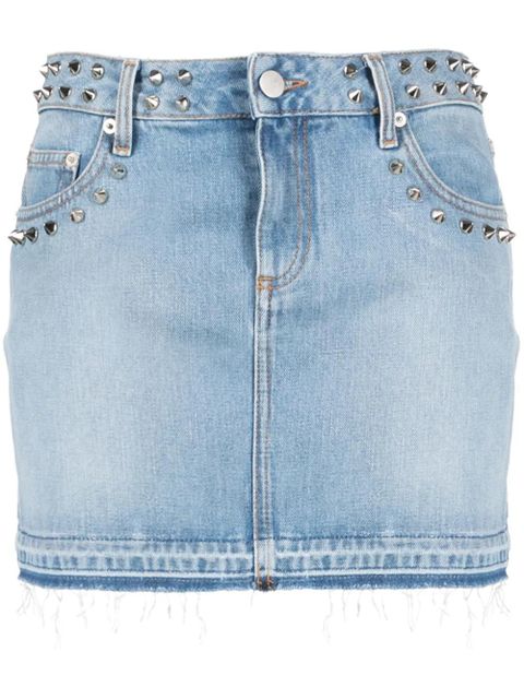 Alessandra Rich studded frayed denim miniskirt - Blue - zdjęcie produktu nr 1