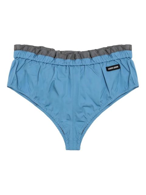 Miu Miu logo-patch mini shorts - Blue - zdjęcie produktu nr 1