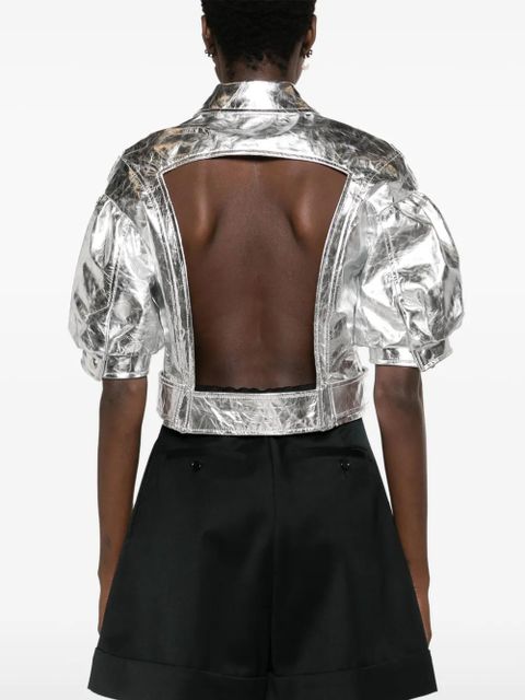Simone Rocha cut-out leather biker jacket - Silver