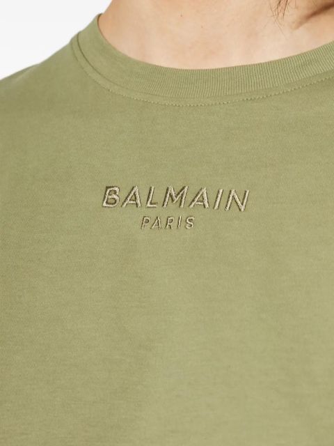 Balmain logo cropped T-shirt - Green