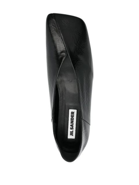 Jil Sander square-toe leather ballerina shoes - Black