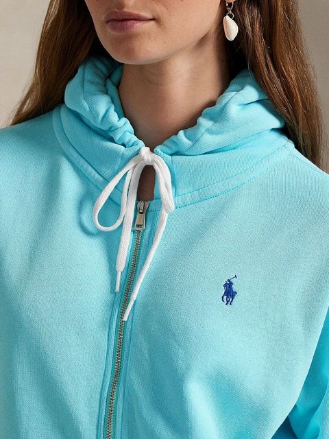 Polo Ralph Lauren bluza damska kolor turkusowy z kapturem gładka 211971693