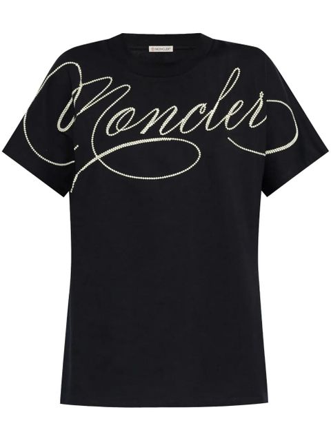 Moncler embroidered cursive-logo T-shirt - Blue - zdjęcie produktu nr 1