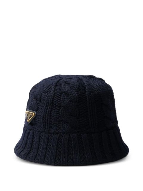 Prada cable-knit enamel-triangle logo bucket hat - Blue - zdjęcie produktu nr 1