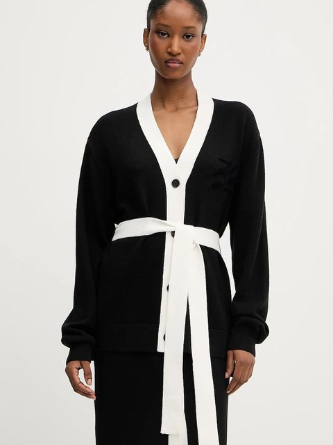 Karl Lagerfeld kardigan z domieszką wełny damski kolor czarny A3W18026 - zdjęcie produktu nr 1