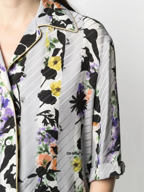 Off-White striped floral bowling shirt - Grey