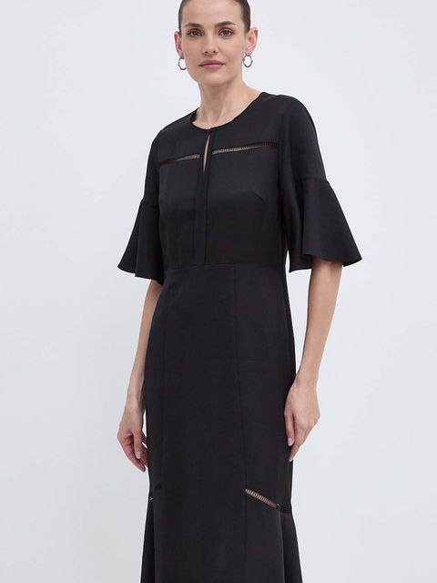 BOSS sukienka z domieszką lnu