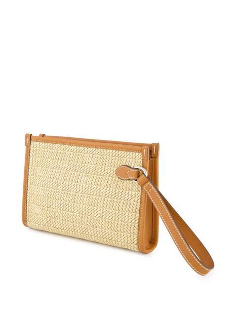 Gucci logo-plaque raffia clutch bag - Neutrals