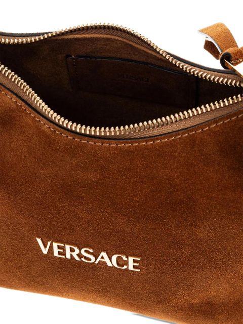 Versace logo-lettering suede tote bag - Brown