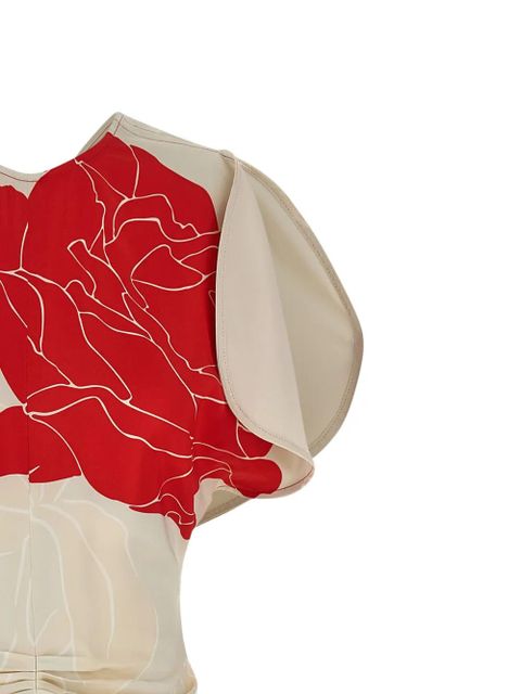 Victoria Beckham gathered-waist printed midi dress - Neutrals