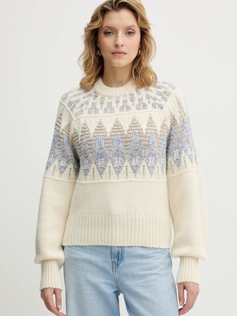 BOSS Orange sweter z dodatkiem wełny damski kolor beżowy 50551269 - zdjęcie produktu nr 1