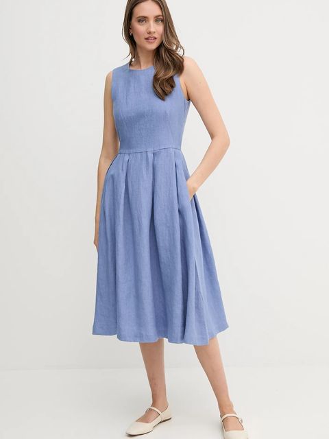 OUI sukienka lniana kolor niebieski mini rozkloszowana 92851