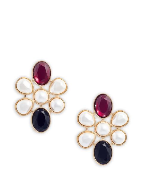 Self-Portrait crystal pearl cluster earrings - Gold