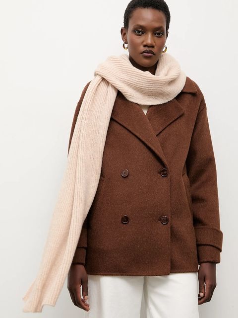 Answear.LAB szalik z wełną merino damski kolor beżowy gładki - zdjęcie produktu nr 1