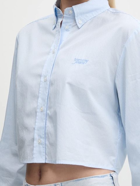 Tommy Jeans koszula bawełniana damska kolor niebieski slim z kołnierzykiem klasycznym DW0DW21400