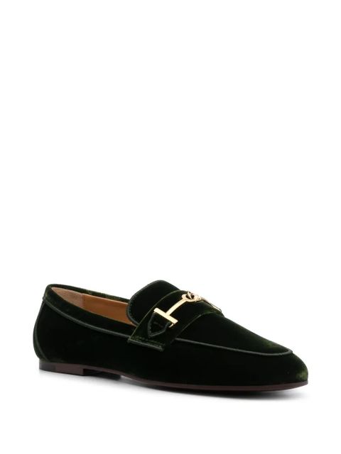 Tod's logo-detail velvet loafers - Green