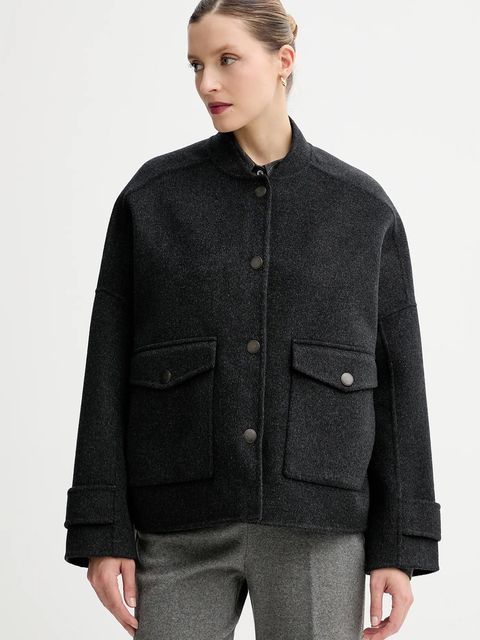 Sessun kurtka z dodatkiem wełny kolor szary przejściowa oversize 25112006