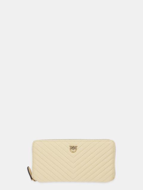 Pinko portfel skórzany damski kolor beżowy - zdjęcie produktu nr 1