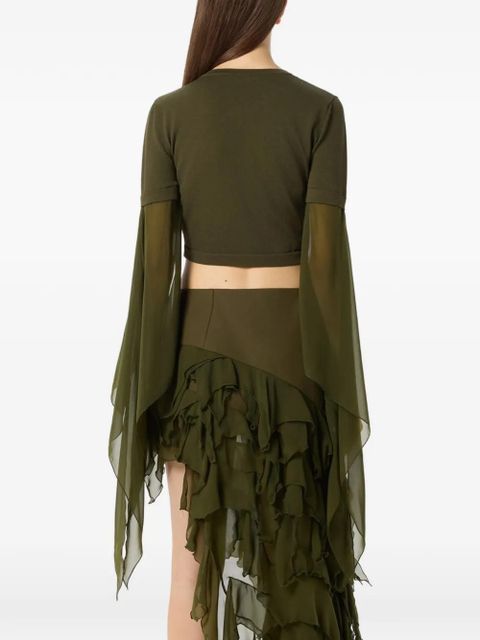 Blumarine butterfly-appliqué long-sleeve crop top - Green