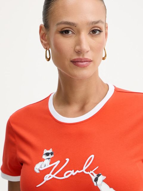 Karl Lagerfeld t-shirt bawełniany IKON damski kolor pomarańczowy B1W17040