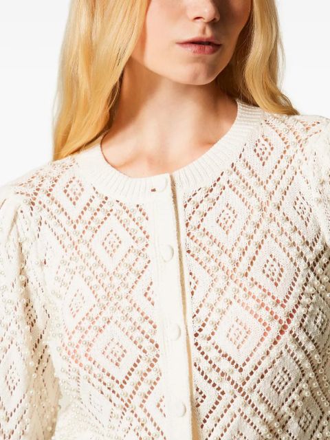 TWINSET diamond-pattern faux-pearl cardigan - White