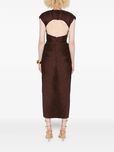 Cult Gaia Inaya plissé knot-detail midi dress - Brown