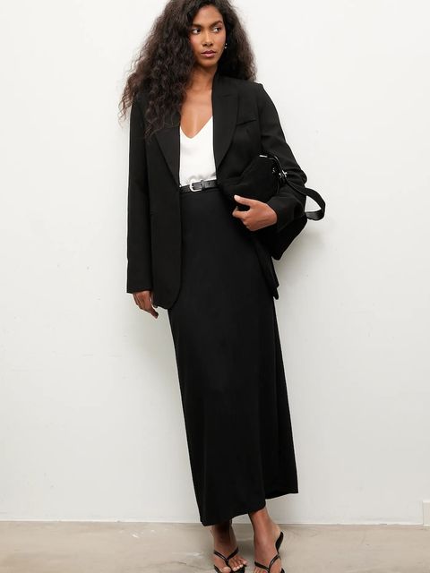 Answear.LAB marynarka kolor czarny jednorzędowa gładka