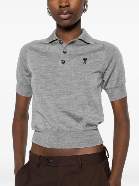 AMI Paris logo-embroidered polo shirt - Grey
