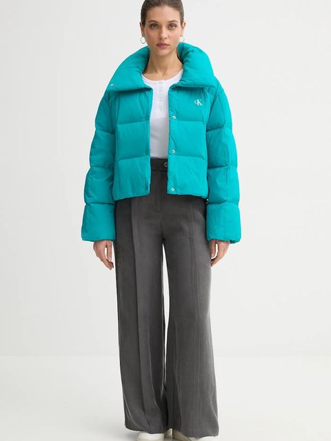 Calvin Klein Jeans kurtka puchowa kolor turkusowy zimowa LV044D521G