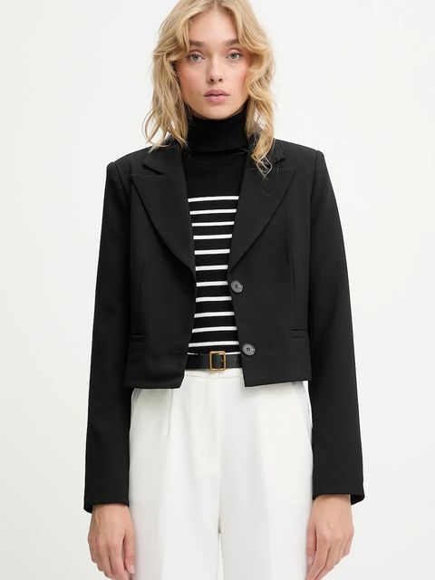 Answear.LAB marynarka kolor czarny jednorzędowa gładka