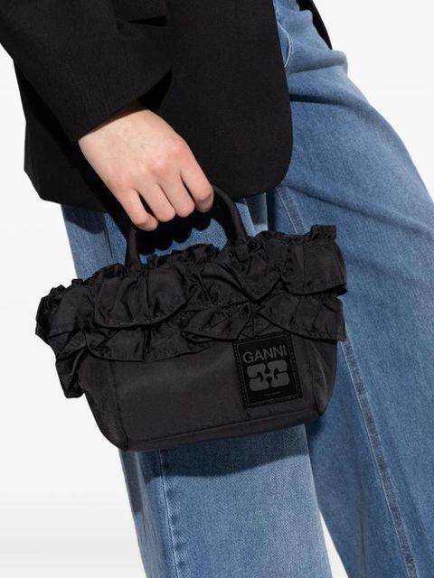 GANNI ruffle-detail tote bag - Black