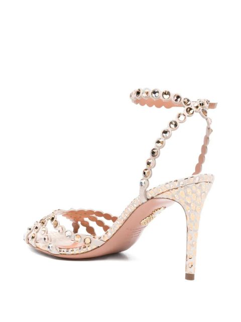 Aquazzura 90mm Tequila embellished scalloped-edge sandals - Neutrals