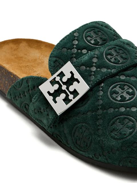 Tory Burch logo-buckle flat mules - Green