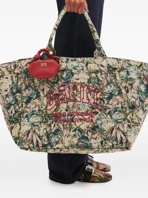 GANNI large floral-pattern tapestry-effect tote bag - Neutrals