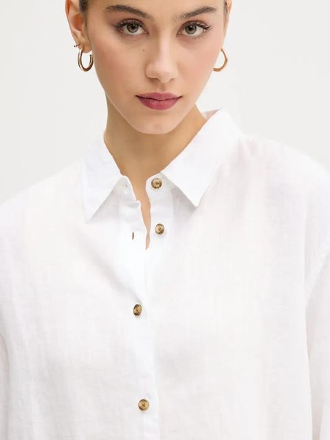 Superdry koszula lniana damska kolor beżowy regular z kołnierzykiem klasycznym W4010463A-01C