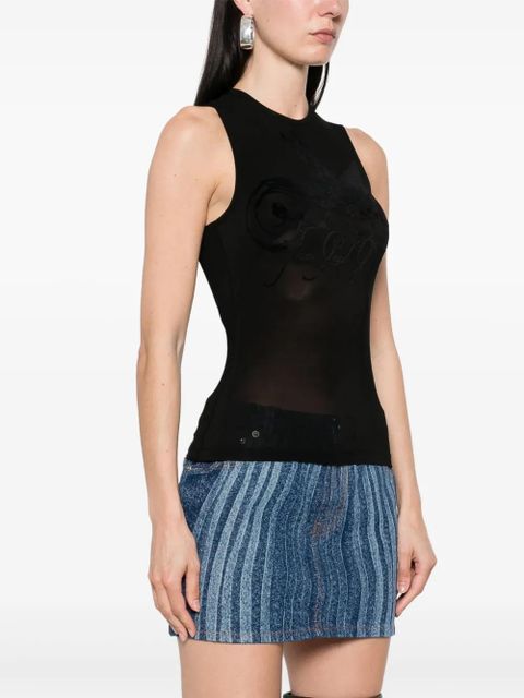Jean Paul Gaultier flocked-logo top - Black
