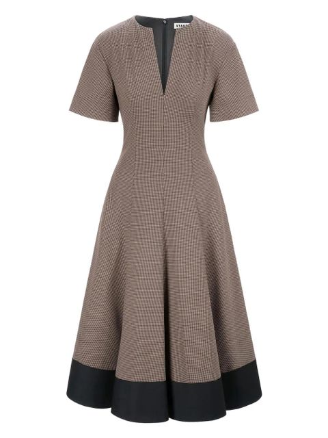 STAUD houndstooth-neck V-neck midi dress - Brown - zdjęcie produktu nr 2