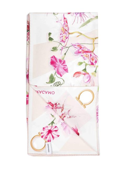 Ferragamo jacquard gancini floral scarf - White