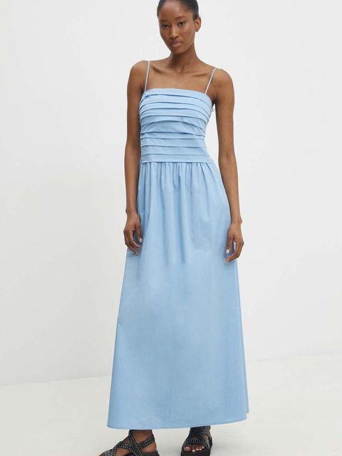 Answear.LAB sukienka kolor niebieski maxi rozkloszowana