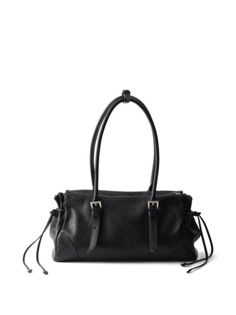 Prada medium leather triangle-logo tote bag - Black