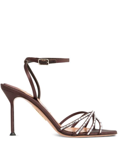 Aquazzura crystal-embellished satin sandals - Brown - zdjęcie produktu nr 1