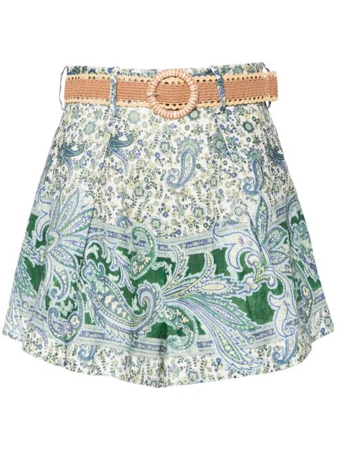 ZIMMERMANN Ottie Tuck linen shorts - Green - zdjęcie produktu nr 1