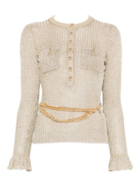 Self-Portrait ribbed-knit lurex jumper - Neutrals