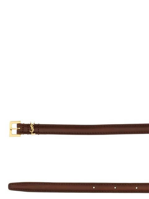 Saint Laurent Cassandre aged-effect leather buckle belt - Brown